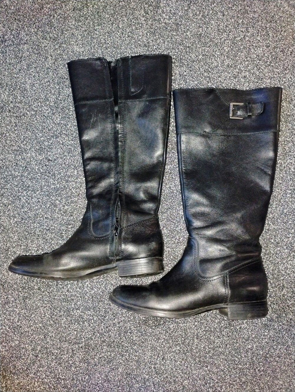 VTG Ralph Lauren Black Leather Knee High Riding Boots Equestrian Buckle 7B Y2K
